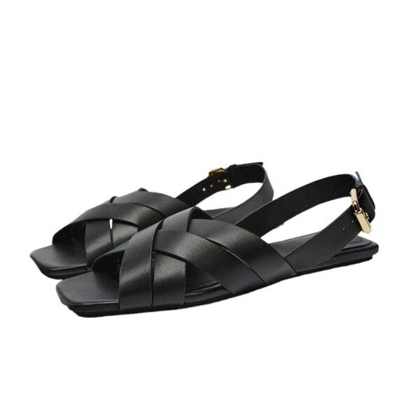 ZARA STRAPPY LEATHER SANDALS BLACK SIZE 8 | 2519/110/800 - Picture 1 of 9